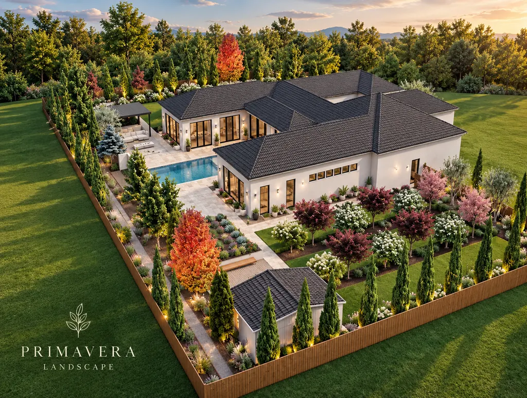 Design visualization of a whole backyard surrounding a house